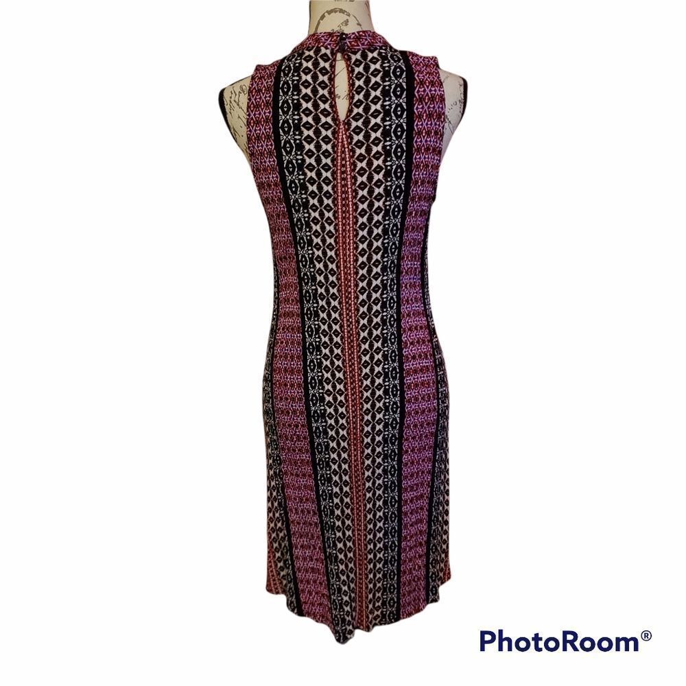 NY Collection Ladies Size Large Red Black Purpl Geometric Print Sleeveless Dress - Picture 5 of 6